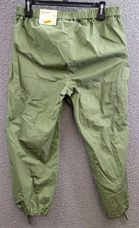 On 34th Plus Size Trendy Utility Pants Women's 1X Olivine Elastic Waist Pull-On~