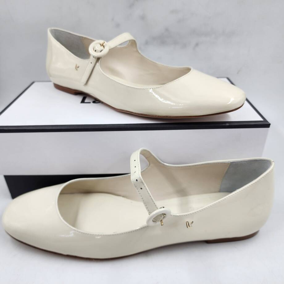 Larroudé Blair Mary Jane Ballet Flats Women's 10 Patent Ivory Buckled Strap