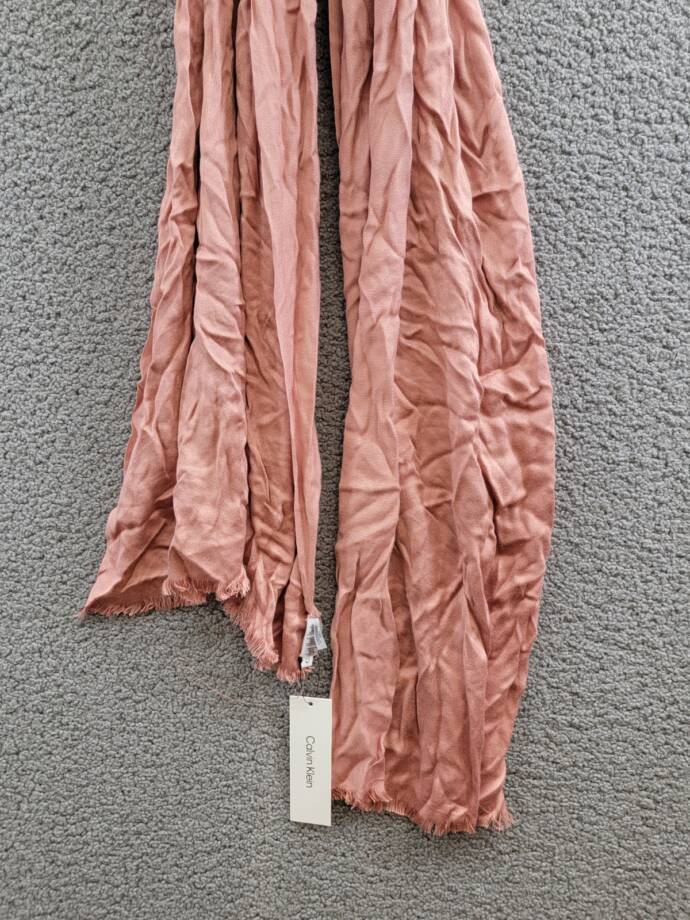 Calvin Klein Solid Satin Scarf Women's One size Desert Rose Frayed Edges