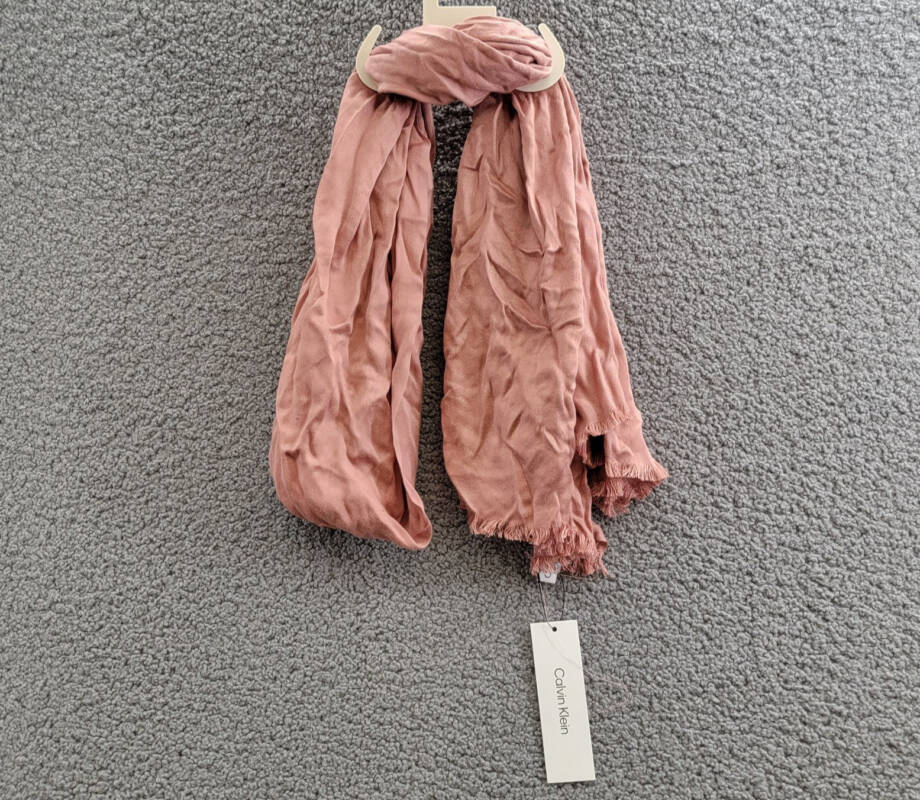 Calvin Klein Solid Satin Scarf Women's One size Desert Rose Frayed Edges