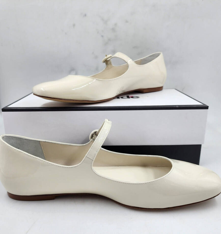 Larroudé Blair Mary Jane Ballet Flats Women's 10 Patent Ivory Buckled Strap
