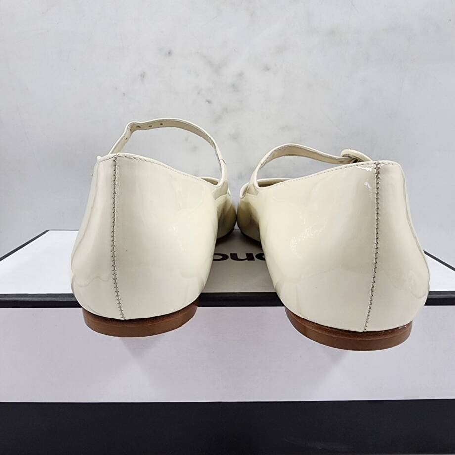 Larroudé Blair Mary Jane Ballet Flats Women's 10 Patent Ivory Buckled Strap