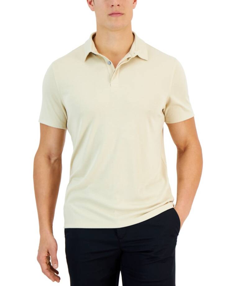 Alfani AlfaTech Stretch Solid Polo Shirt Men's XXL Brown Rice Short Sleeves