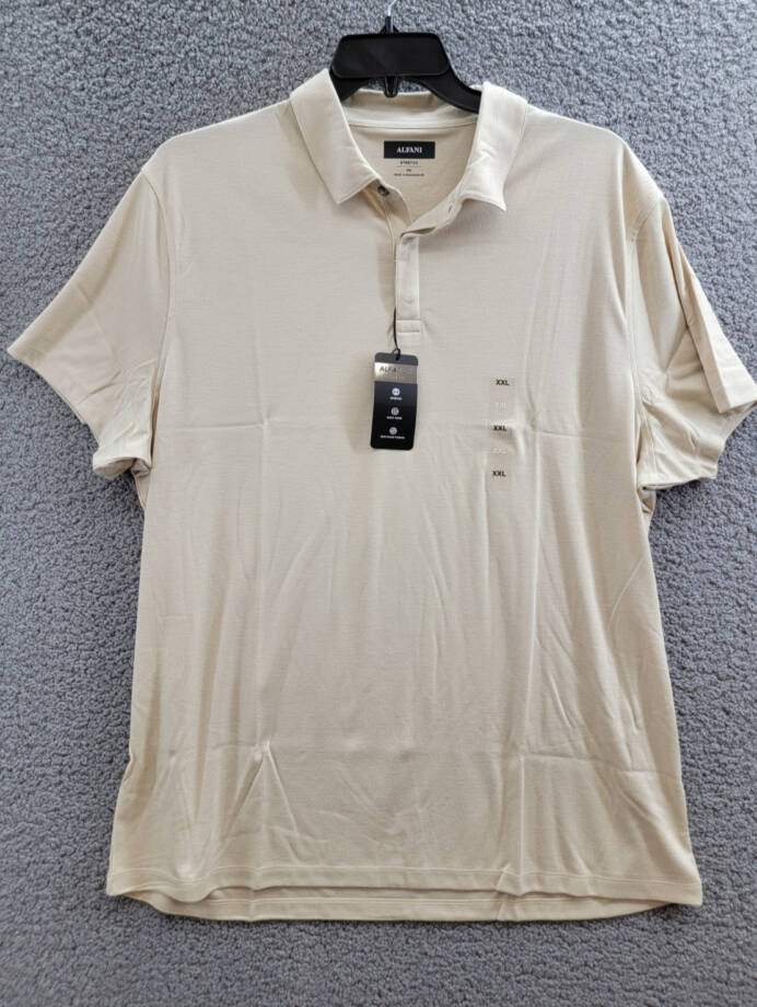 Alfani AlfaTech Stretch Solid Polo Shirt Men's XXL Brown Rice Short Sleeves