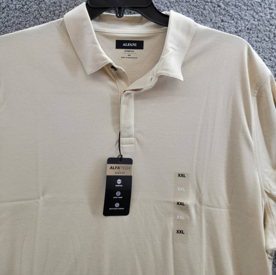 Alfani AlfaTech Stretch Solid Polo Shirt Men's XXL Brown Rice Short Sleeves