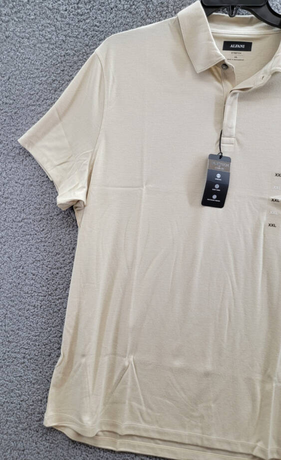 Alfani AlfaTech Stretch Solid Polo Shirt Men's XXL Brown Rice Short Sleeves