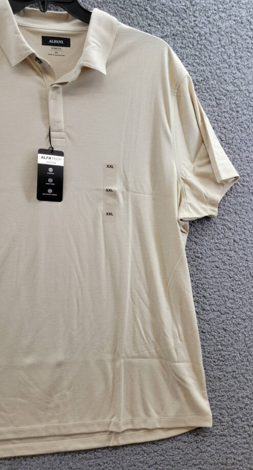 Alfani AlfaTech Stretch Solid Polo Shirt Men's XXL Brown Rice Short Sleeves