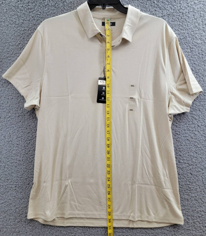 Alfani AlfaTech Stretch Solid Polo Shirt Men's XXL Brown Rice Short Sleeves