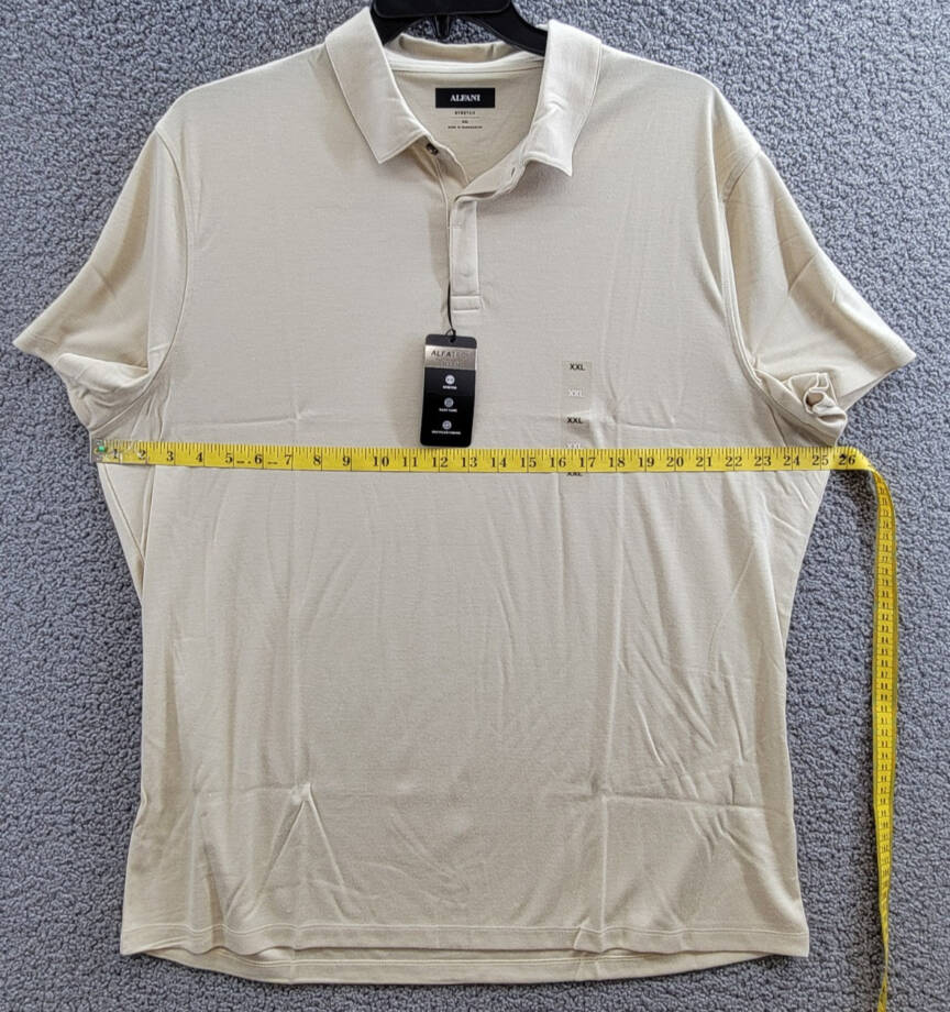 Alfani AlfaTech Stretch Solid Polo Shirt Men's XXL Brown Rice Short Sleeves