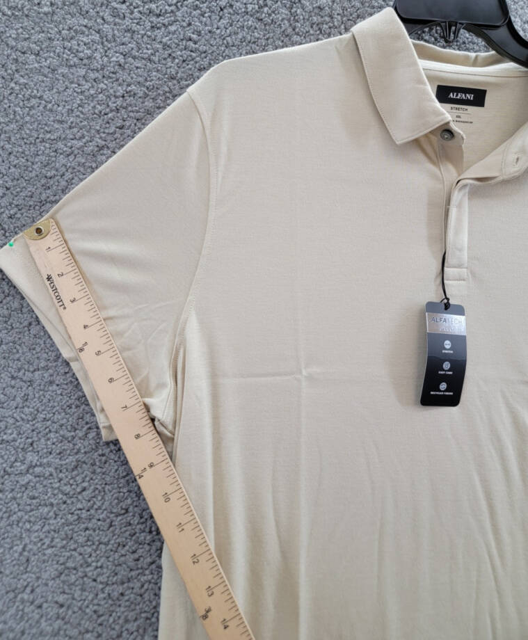 Alfani AlfaTech Stretch Solid Polo Shirt Men's XXL Brown Rice Short Sleeves