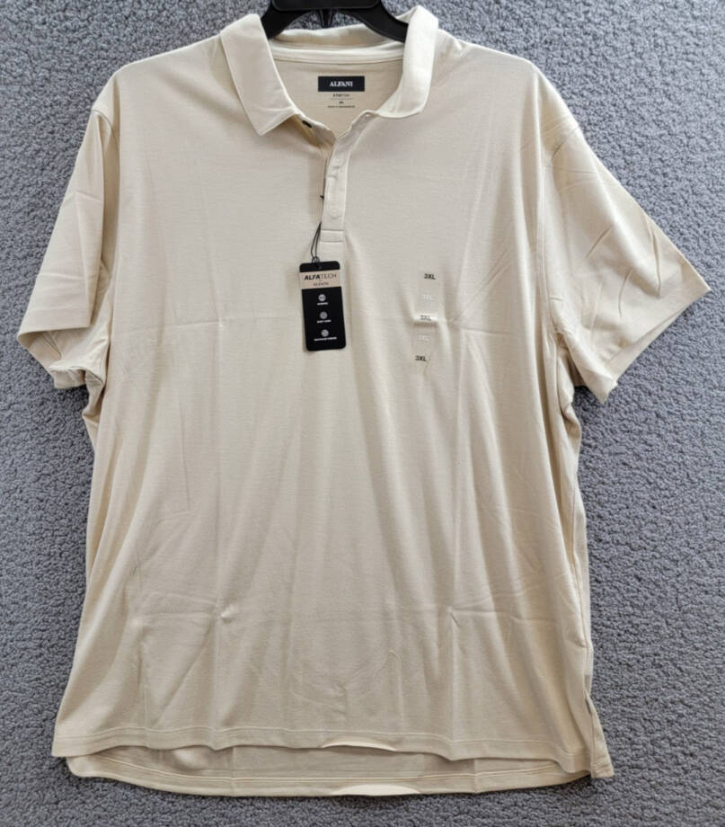 Alfani AlfaTech Stretch Solid Polo Shirt Men's 3XL Brown Rice Short Sleeves