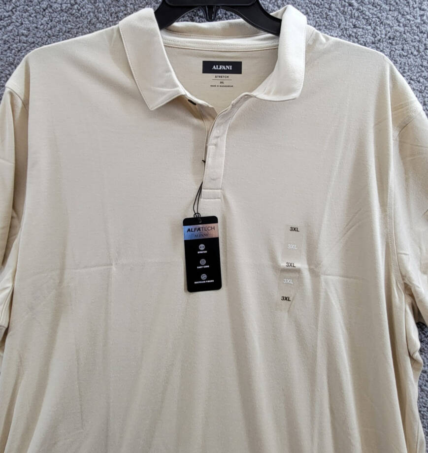Alfani AlfaTech Stretch Solid Polo Shirt Men's 3XL Brown Rice Short Sleeves