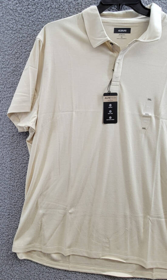 Alfani AlfaTech Stretch Solid Polo Shirt Men's 3XL Brown Rice Short Sleeves