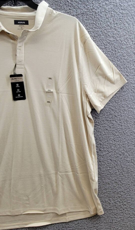 Alfani AlfaTech Stretch Solid Polo Shirt Men's 3XL Brown Rice Short Sleeves