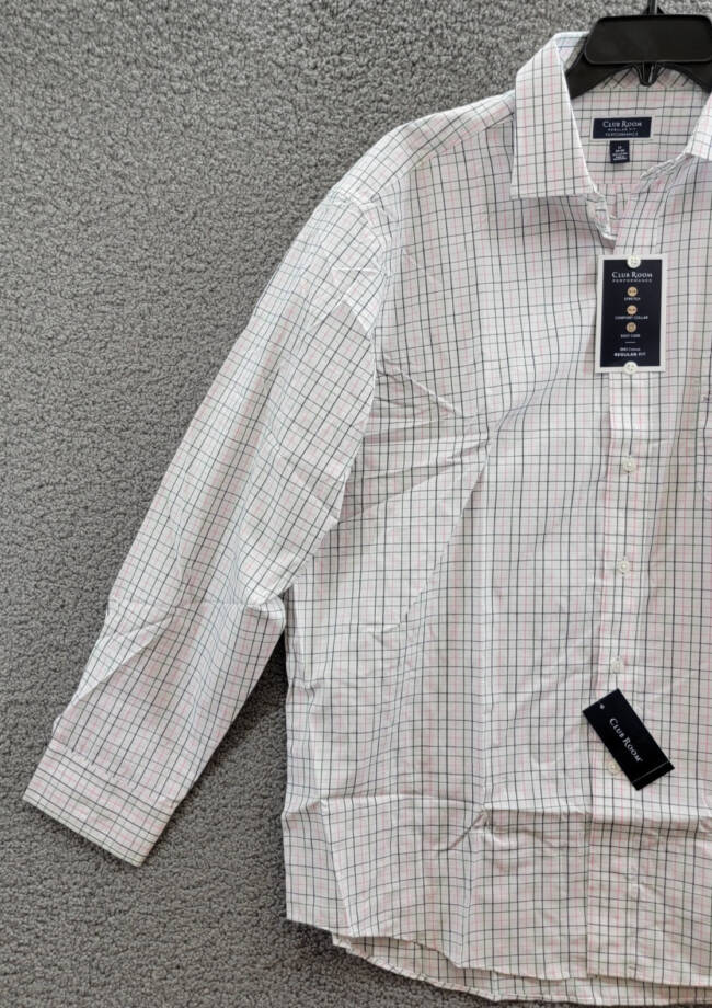 Club Room Regular Fit Letto Plaid Dress Shirt Men's 17 34/35 Green Pink Button