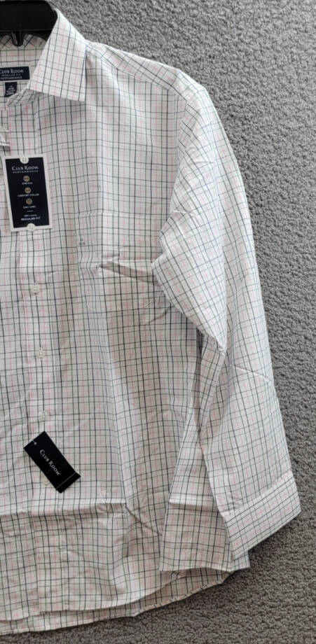 Club Room Regular Fit Letto Plaid Dress Shirt Men's 17 34/35 Green Pink Button