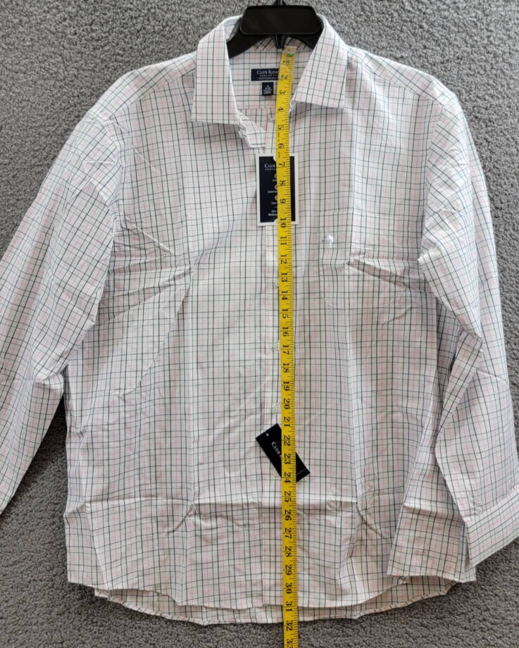 Club Room Regular Fit Letto Plaid Dress Shirt Men's 17 34/35 Green Pink Button