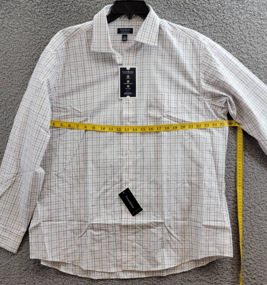 Club Room Regular Fit Letto Plaid Dress Shirt Men's 17 34/35 Green Pink Button