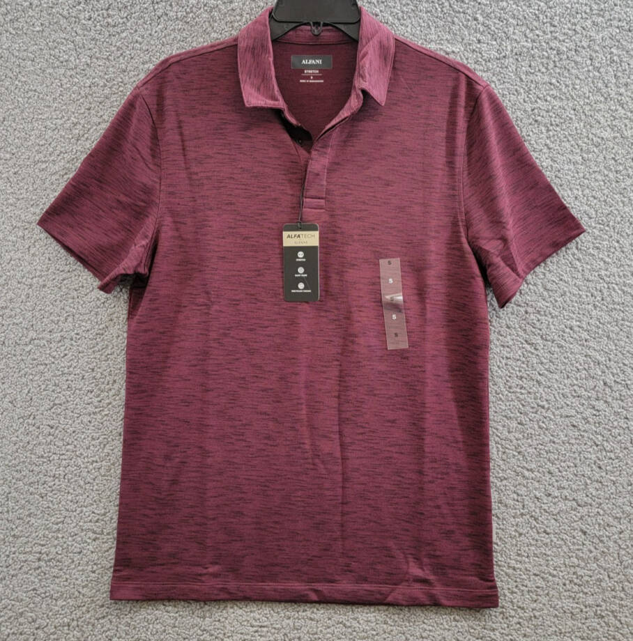Alfani Alfatech Stretch Marled Polo Shirt Men's S Maroon Banner Short Sleeve