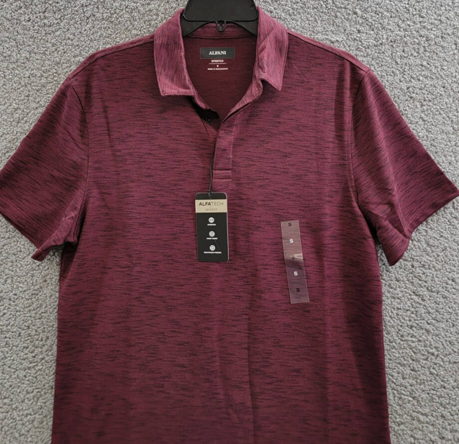 Alfani Alfatech Stretch Marled Polo Shirt Men's S Maroon Banner Short Sleeve