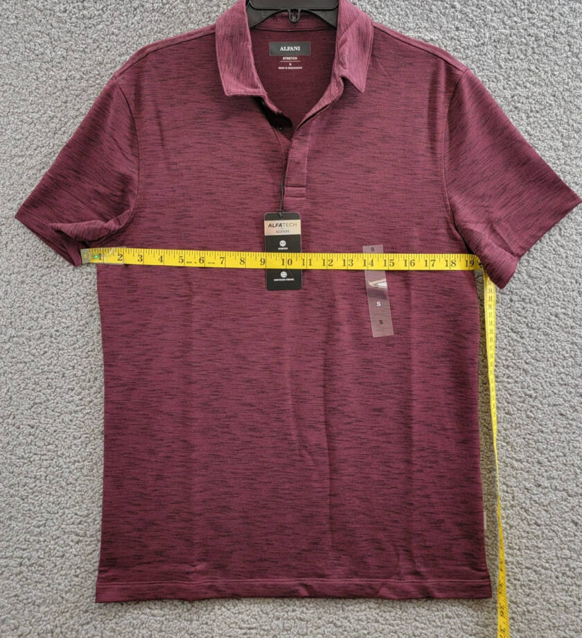 Alfani Alfatech Stretch Marled Polo Shirt Men's S Maroon Banner Short Sleeve