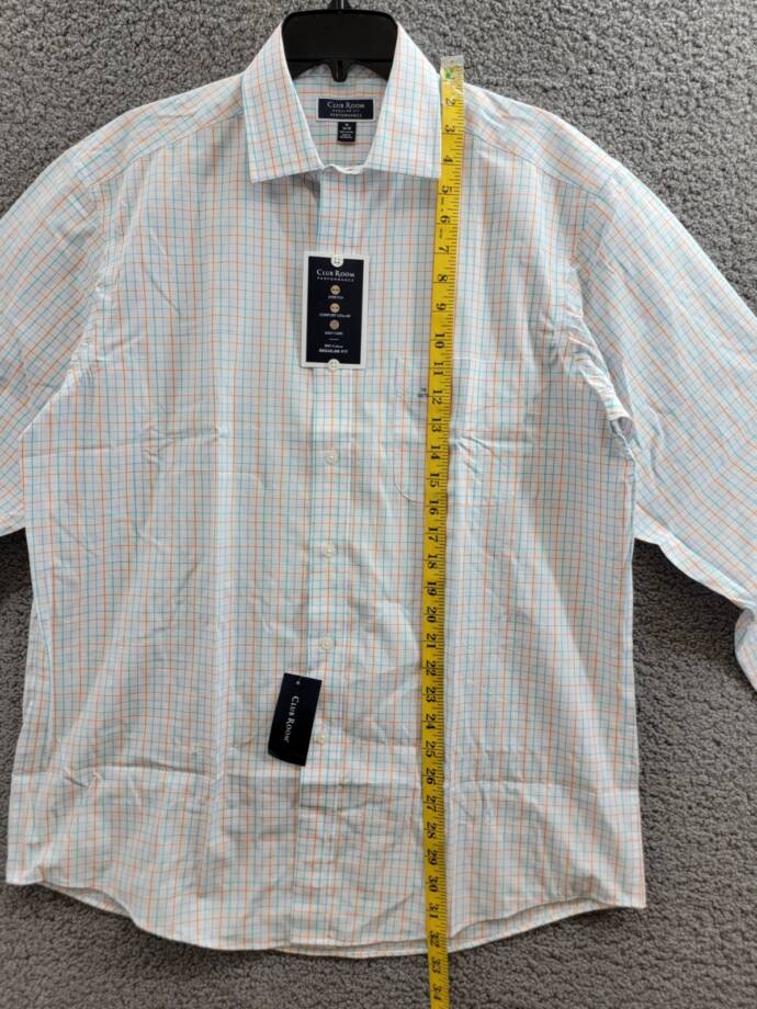 Club Room Regular Fit Performance Dress Shirt Men's 16 34-35 Orange/Aqua