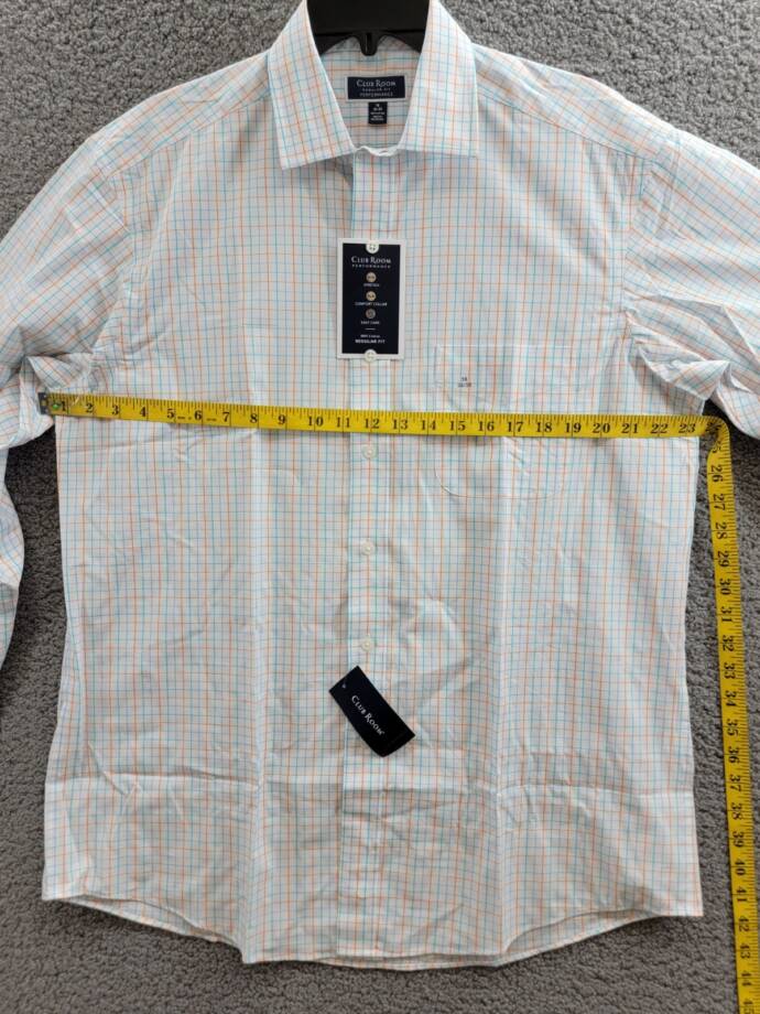 Club Room Regular Fit Performance Dress Shirt Men's 16 34-35 Orange/Aqua