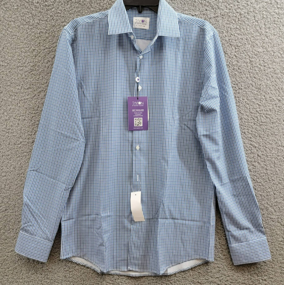 Tayion Collection Slim-Fit Check Dress Shirt Men's M 15-15.5 34-35 Blue Multi