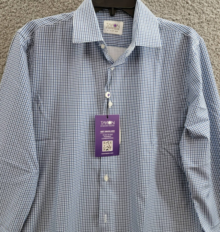 Tayion Collection Slim-Fit Check Dress Shirt Men's M 15-15.5 34-35 Blue Multi