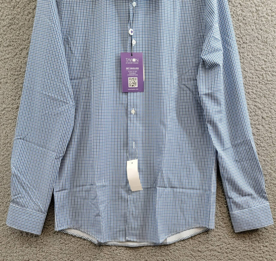 Tayion Collection Slim-Fit Check Dress Shirt Men's M 15-15.5 34-35 Blue Multi