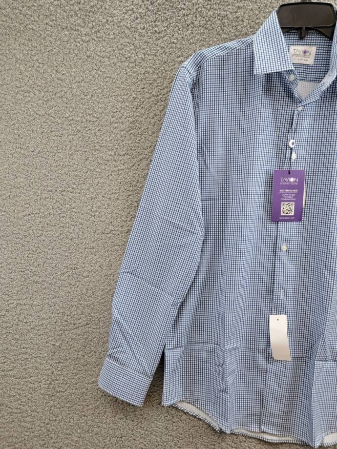 Tayion Collection Slim-Fit Check Dress Shirt Men's M 15-15.5 34-35 Blue Multi