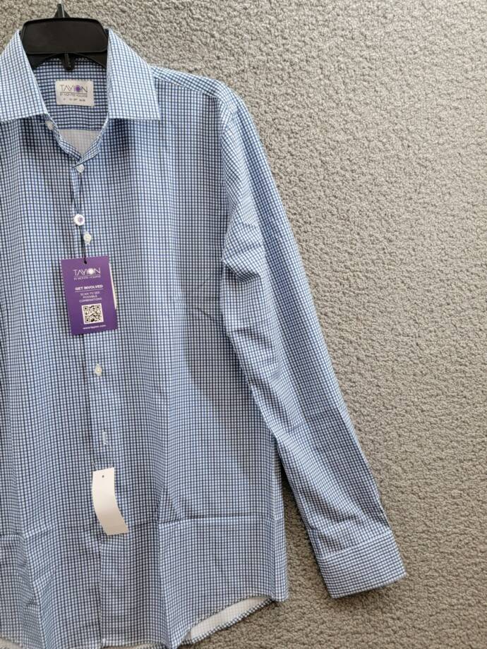 Tayion Collection Slim-Fit Check Dress Shirt Men's M 15-15.5 34-35 Blue Multi