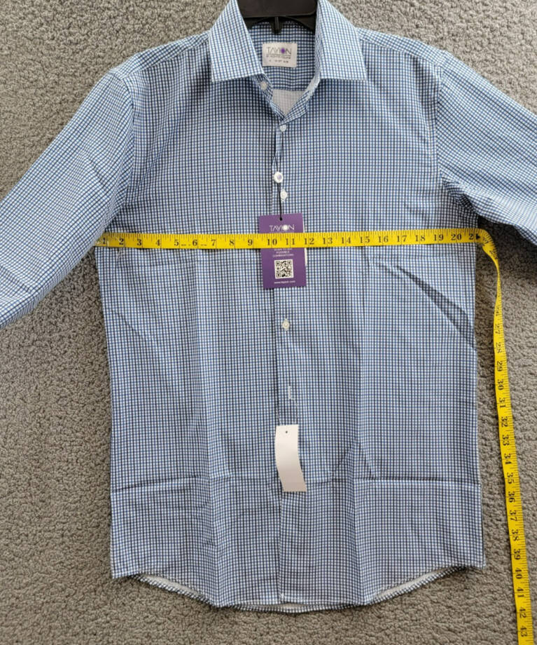 Tayion Collection Slim-Fit Check Dress Shirt Men's M 15-15.5 34-35 Blue Multi