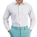 Club Room Regular Fit Letto Plaid Dress Shirt Men's 16.5 34-35 Green/Pink L/S