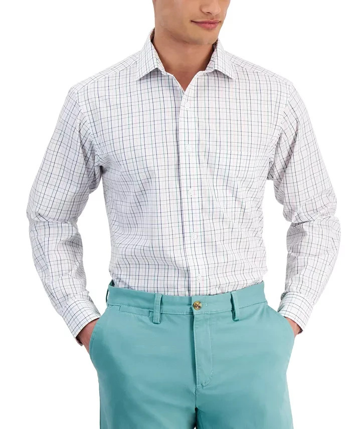 Club Room Regular Fit Letto Plaid Dress Shirt Men's 16.5 34-35 Green/Pink L/S