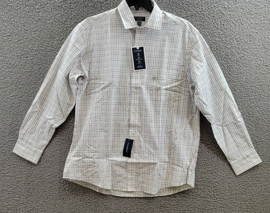 Club Room Regular Fit Letto Plaid Dress Shirt Men's 16.5 34-35 Green/Pink L/S