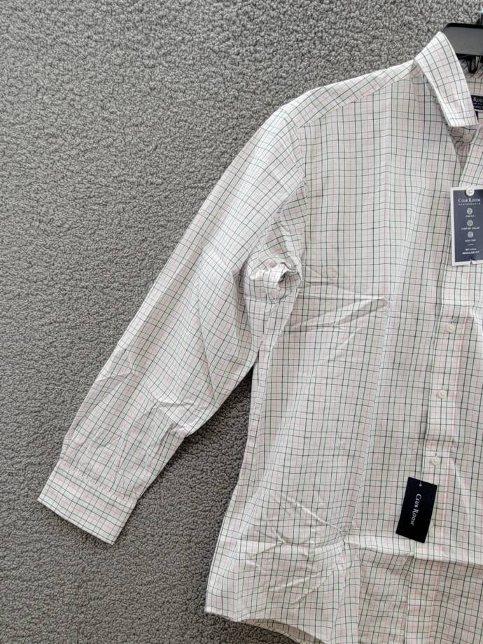 Club Room Regular Fit Letto Plaid Dress Shirt Men's 16.5 34-35 Green/Pink L/S