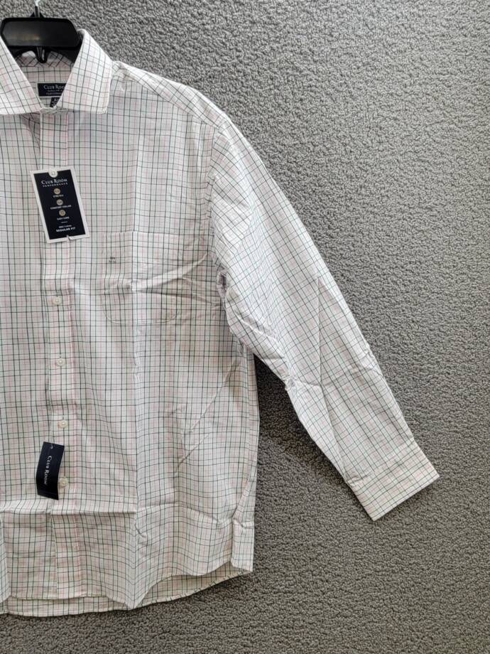 Club Room Regular Fit Letto Plaid Dress Shirt Men's 16.5 34-35 Green/Pink L/S