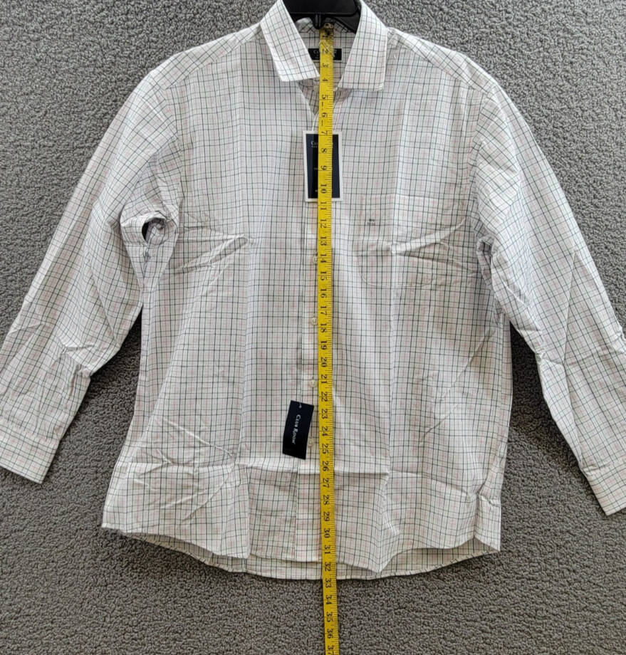 Club Room Regular Fit Letto Plaid Dress Shirt Men's 16.5 34-35 Green/Pink L/S