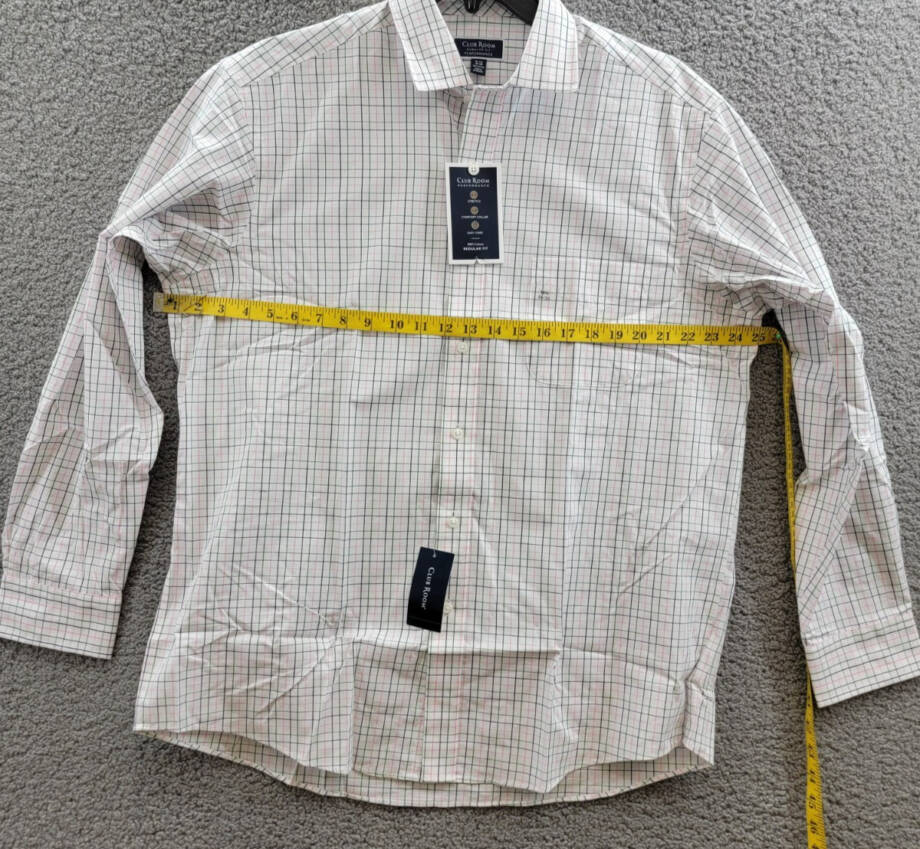 Club Room Regular Fit Letto Plaid Dress Shirt Men's 16.5 34-35 Green/Pink L/S