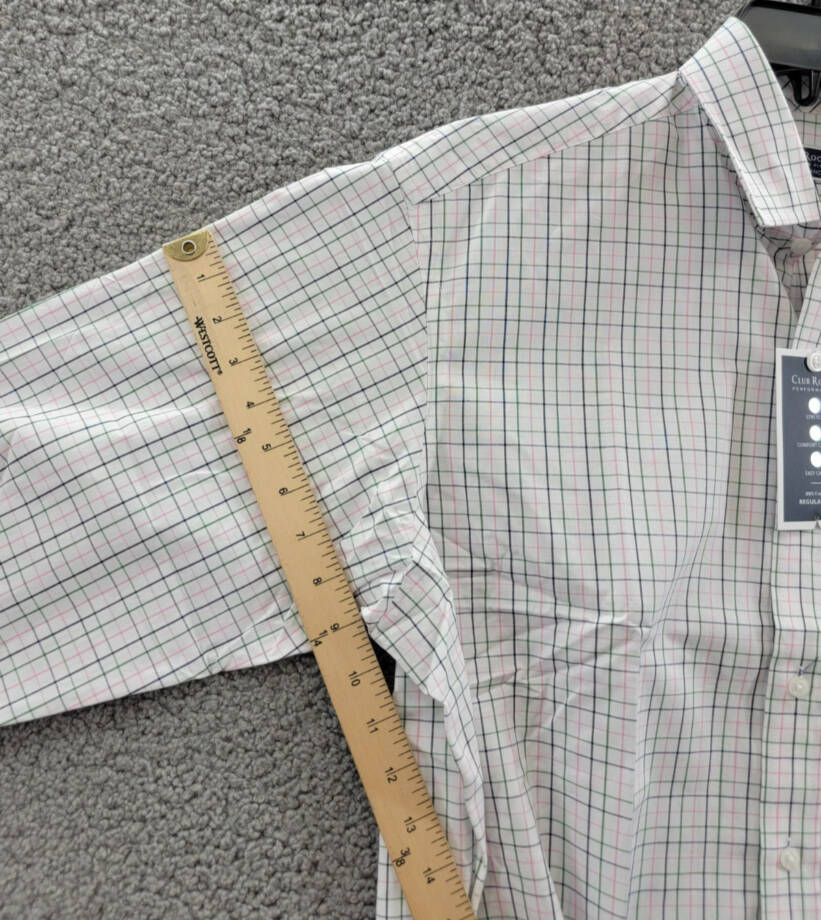 Club Room Regular Fit Letto Plaid Dress Shirt Men's 16.5 34-35 Green/Pink L/S