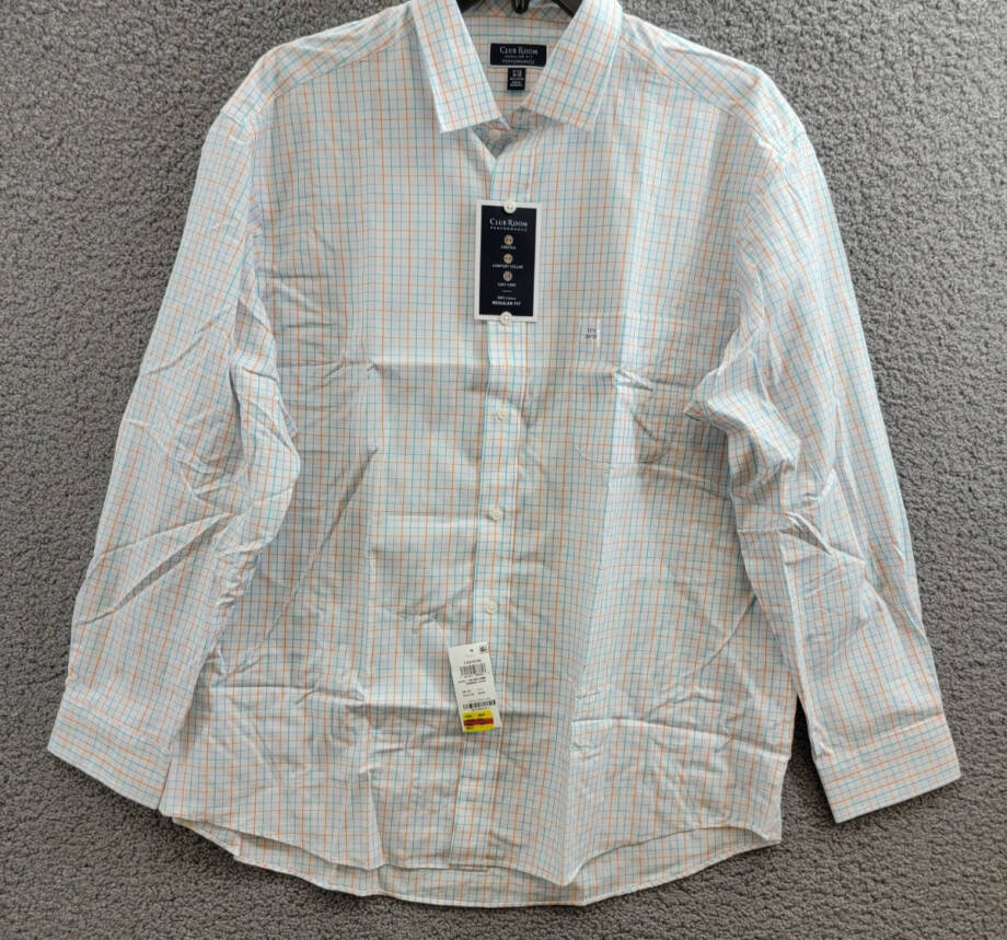 Club Room Regular Fit Performance Easy-Care Dress Shirt Men's 17.5 34-35 Multi