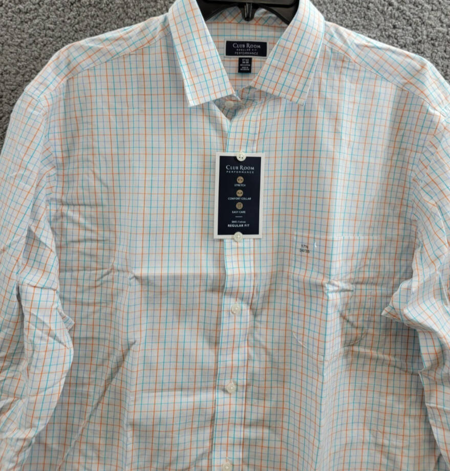 Club Room Regular Fit Performance Easy-Care Dress Shirt Men's 17.5 34-35 Multi