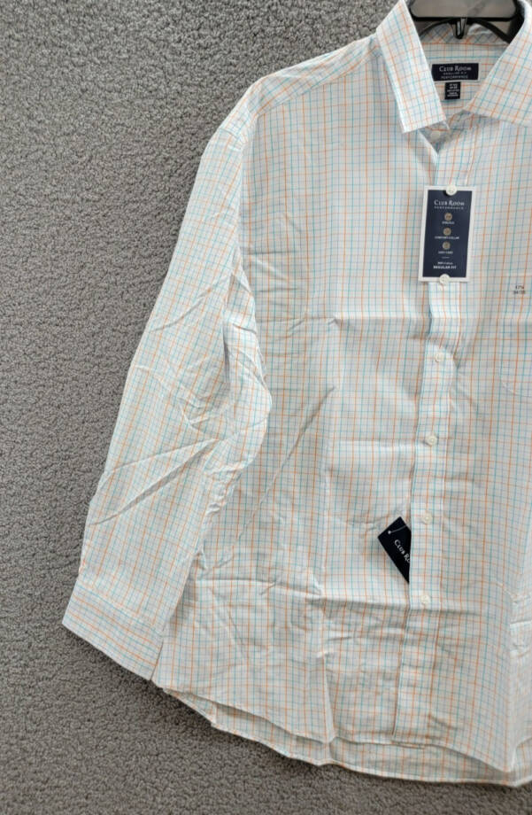 Club Room Regular Fit Performance Easy-Care Dress Shirt Men's 17.5 34-35 Multi