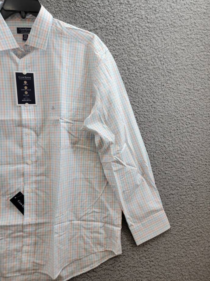 Club Room Regular Fit Performance Easy-Care Dress Shirt Men's 17.5 34-35 Multi