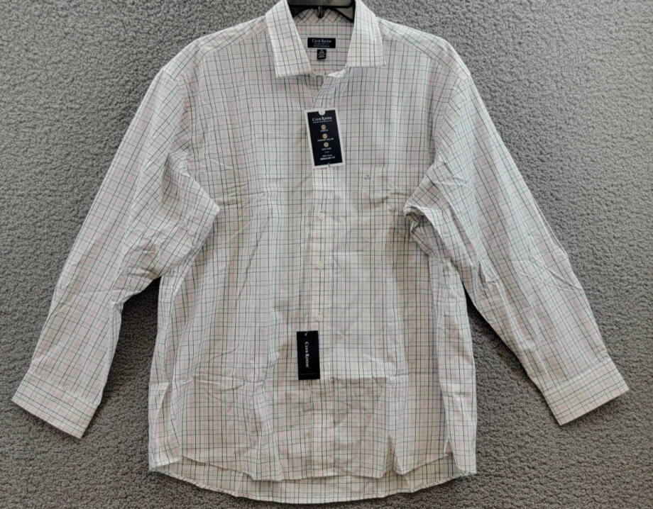 Club Room Regular Fit Letto Plaid Dress Shirt Men's 18 34-35 Green/Pink L/S