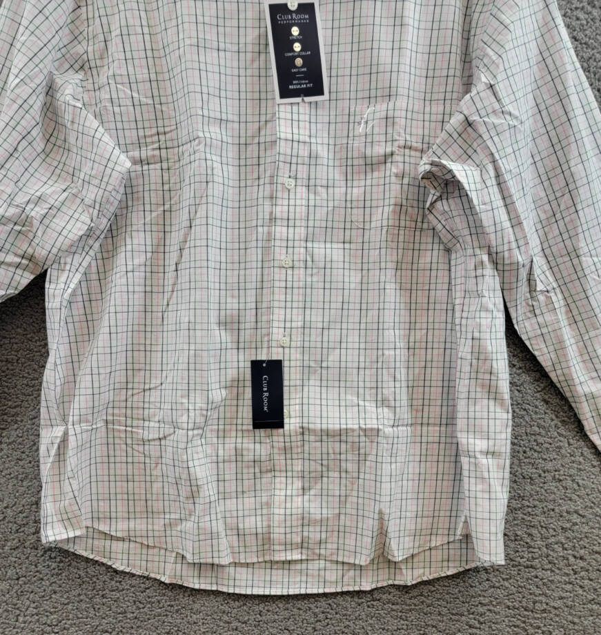 Club Room Regular Fit Letto Plaid Dress Shirt Men's 18 34-35 Green/Pink L/S