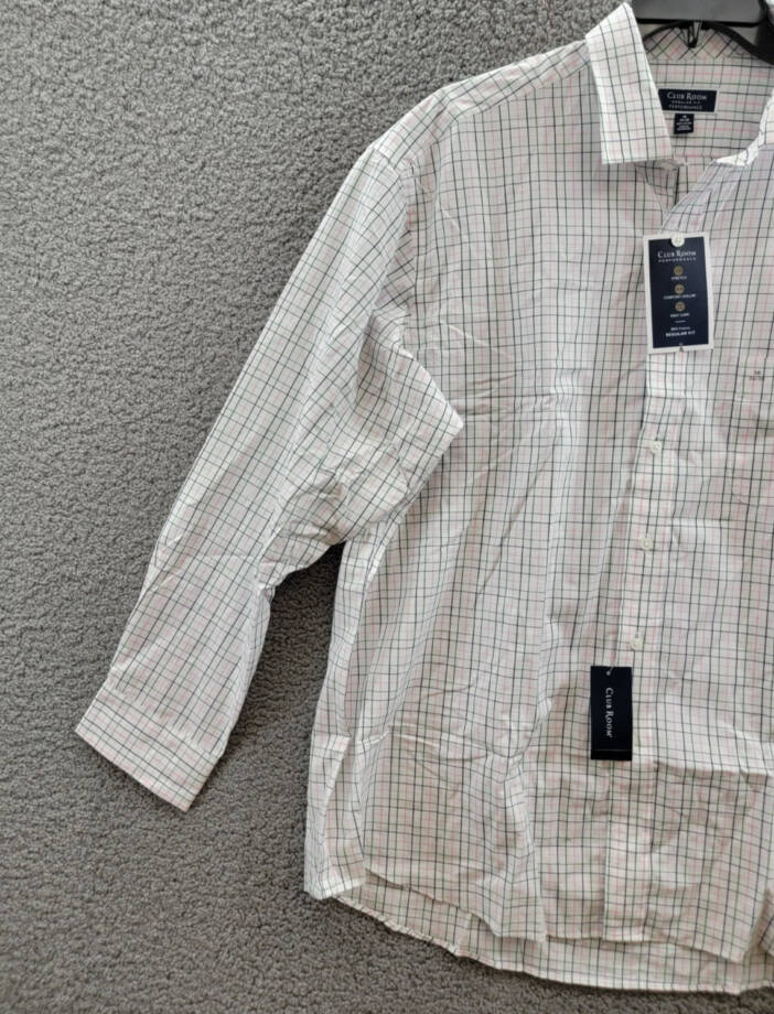 Club Room Regular Fit Letto Plaid Dress Shirt Men's 18 34-35 Green/Pink L/S