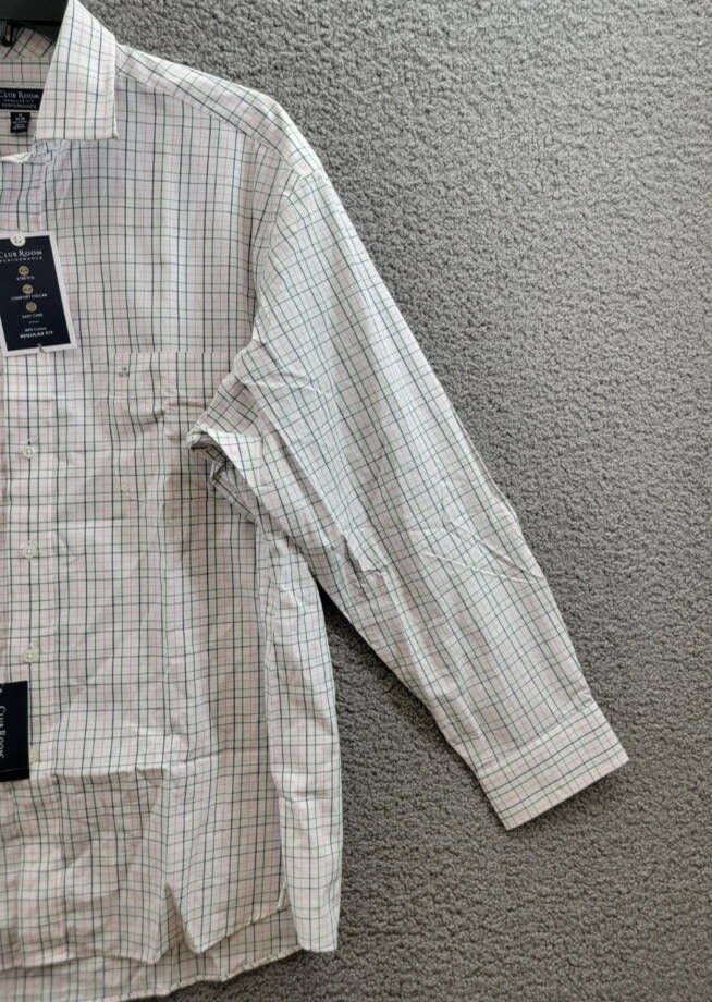 Club Room Regular Fit Letto Plaid Dress Shirt Men's 18 34-35 Green/Pink L/S