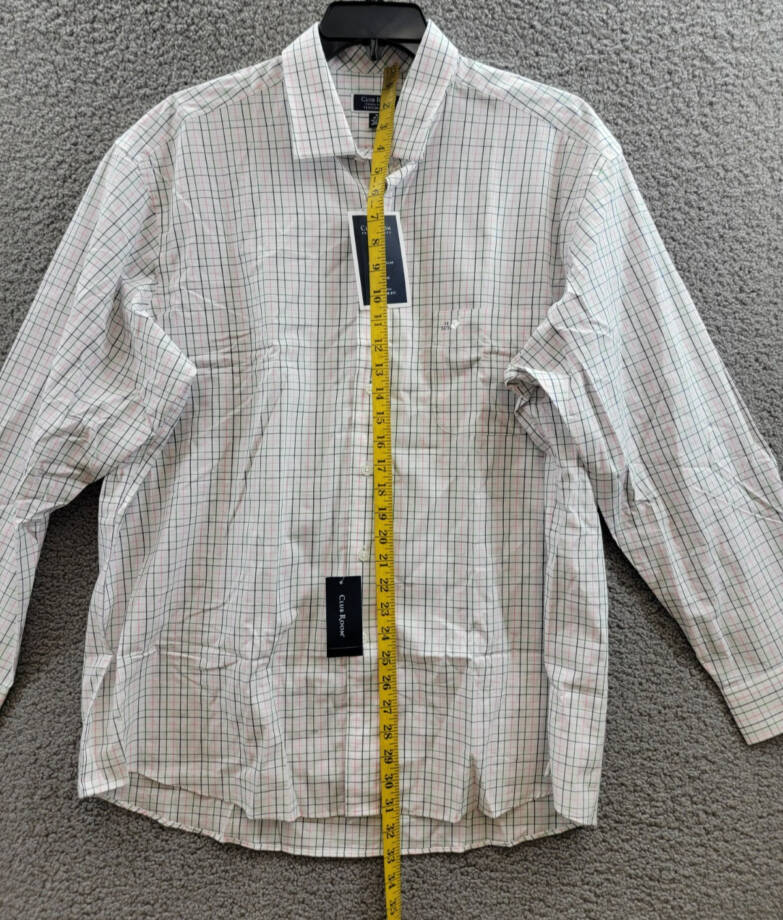 Club Room Regular Fit Letto Plaid Dress Shirt Men's 18 34-35 Green/Pink L/S